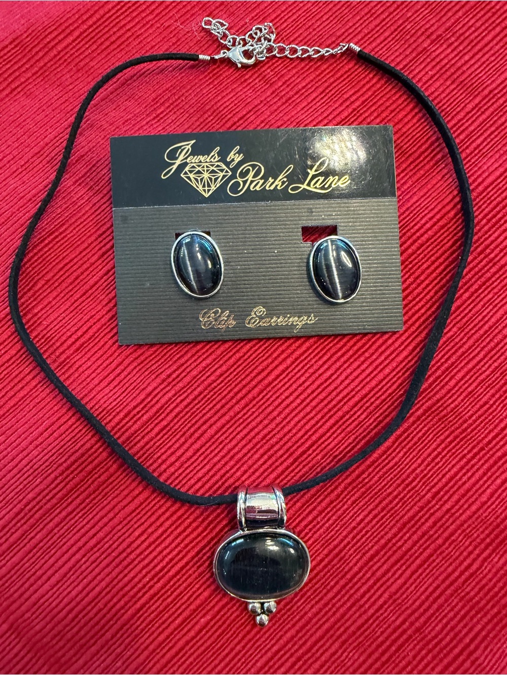 Park Lane Smoky Gray Cat-Eye Necklace & Clip-On Earrings Set